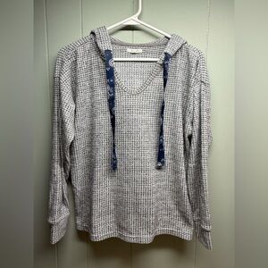 Maurices Gray Waffle V-Neck Hooded Shirt